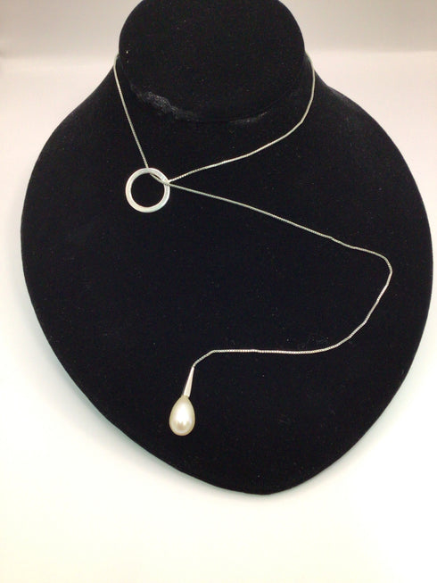 Silver Lariat Pearl Necklace
